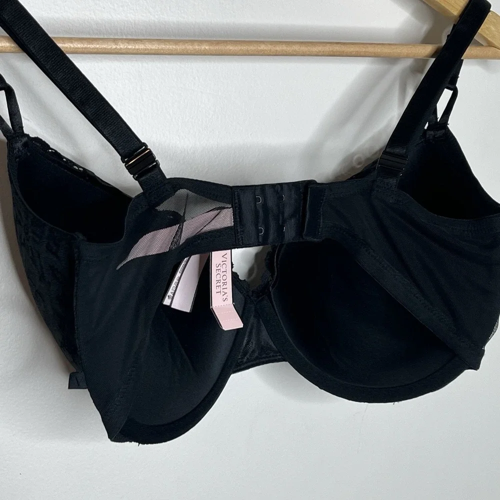 Victorias Secret Lined Demi Bra Black Lace Size 34DDD Underwire Solid Color Lacy - Picture 5 of 5